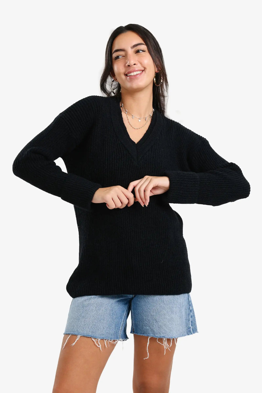 Ribbed V-Neck Pullover