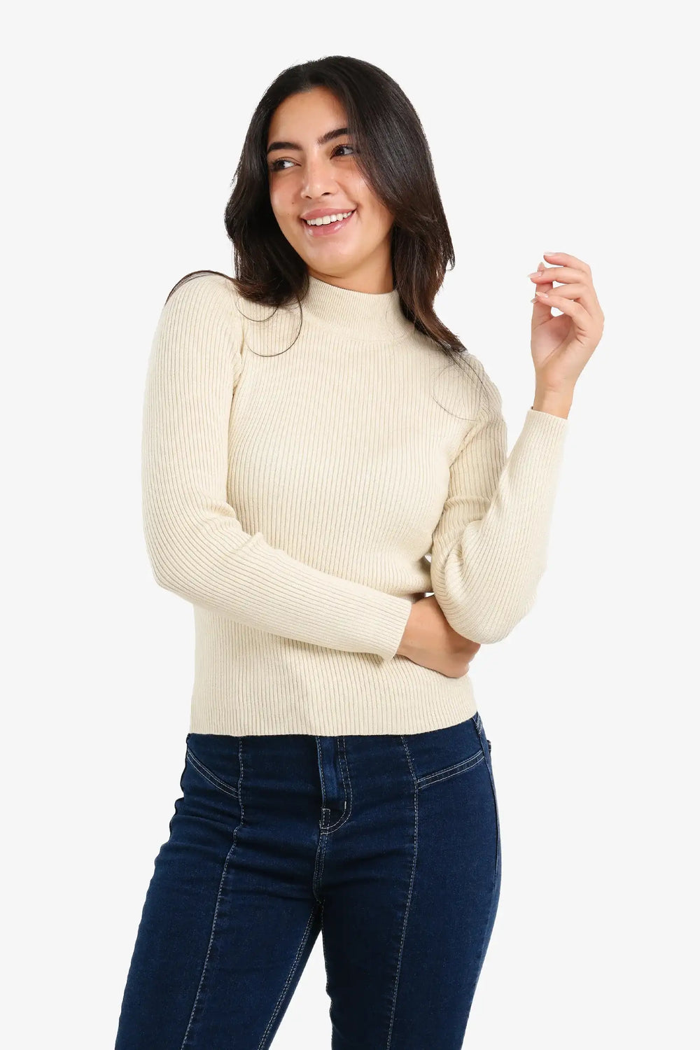 Ribbed High Neck Pullover