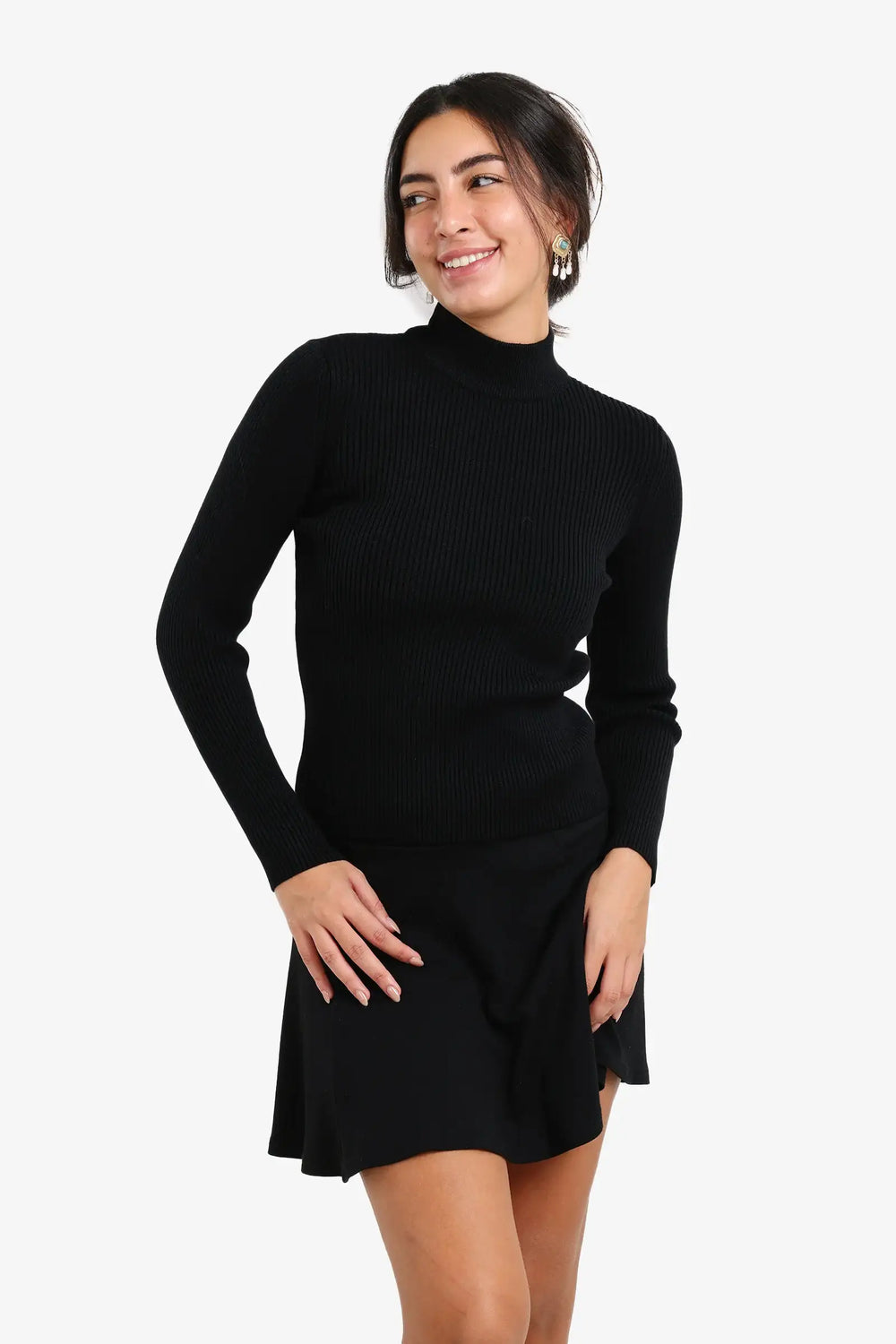 Ribbed High Neck Pullover