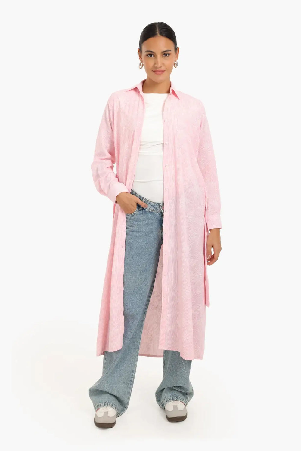 فستان ميدي مطبوع بتصميم قميص