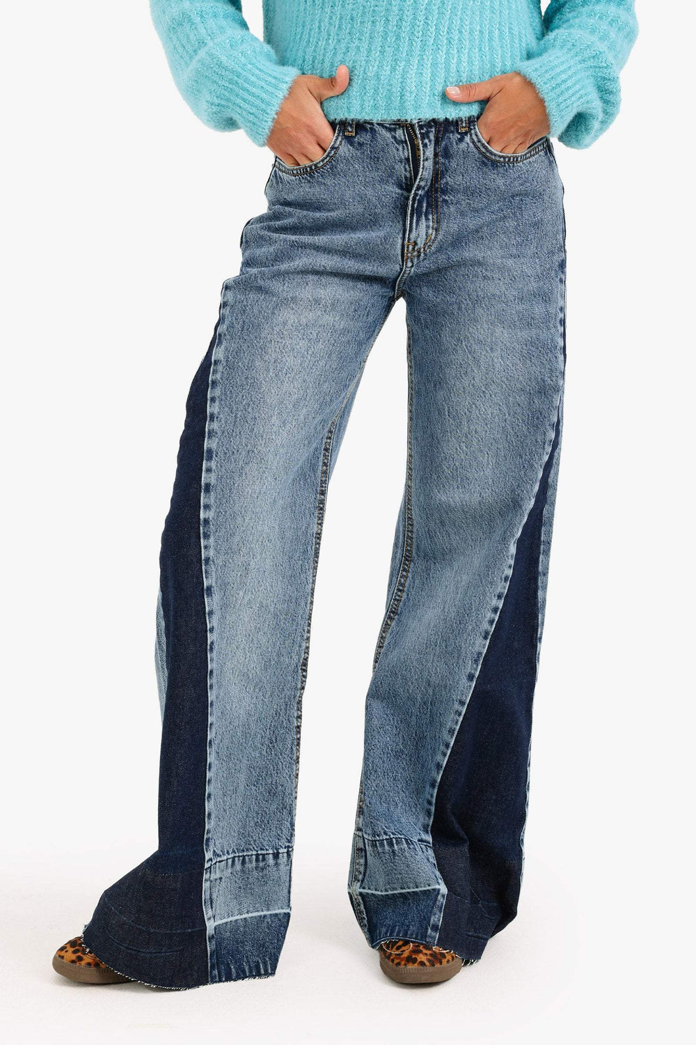 Jeans with Contrasting Panel