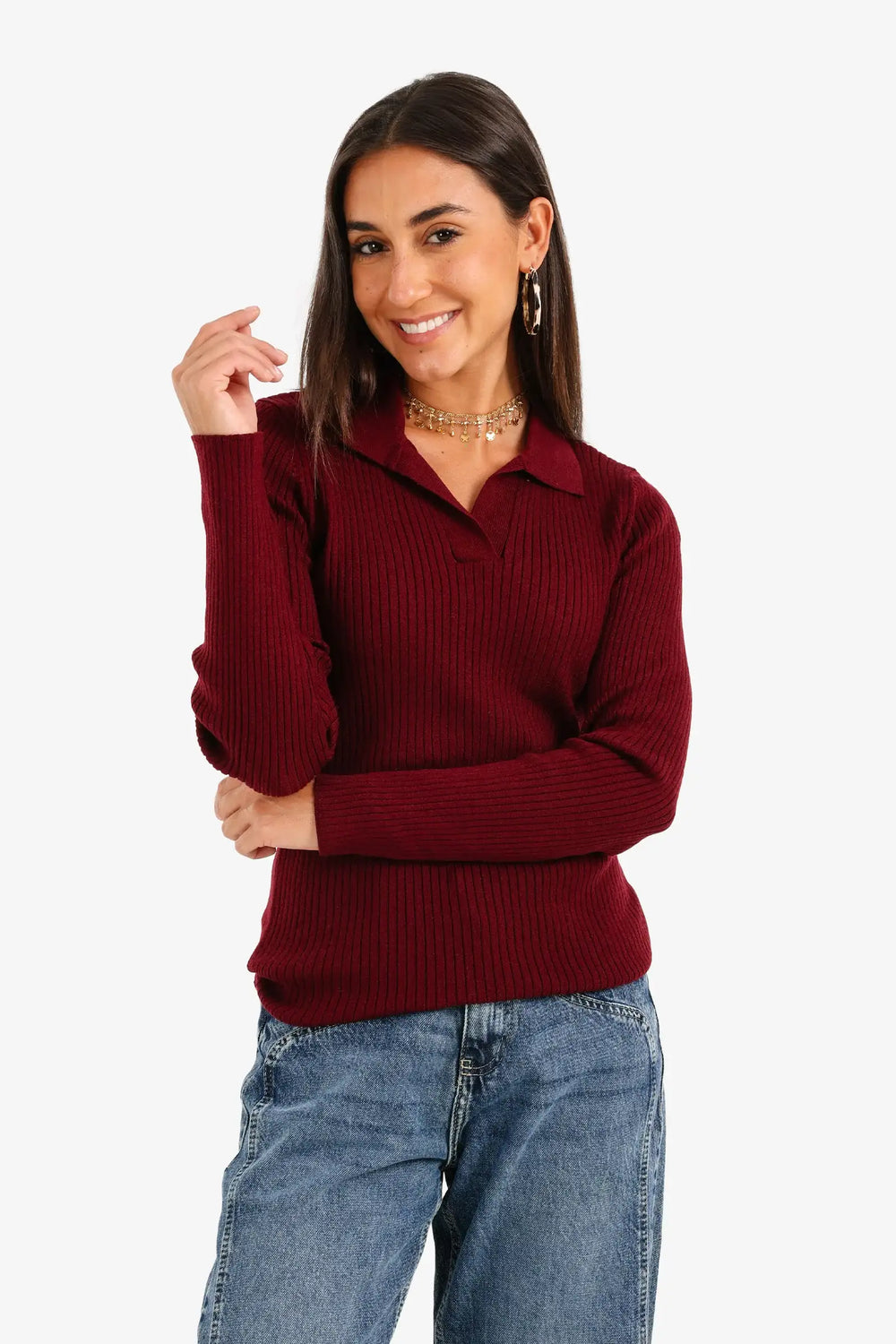 Ribbed Pullover with Collar