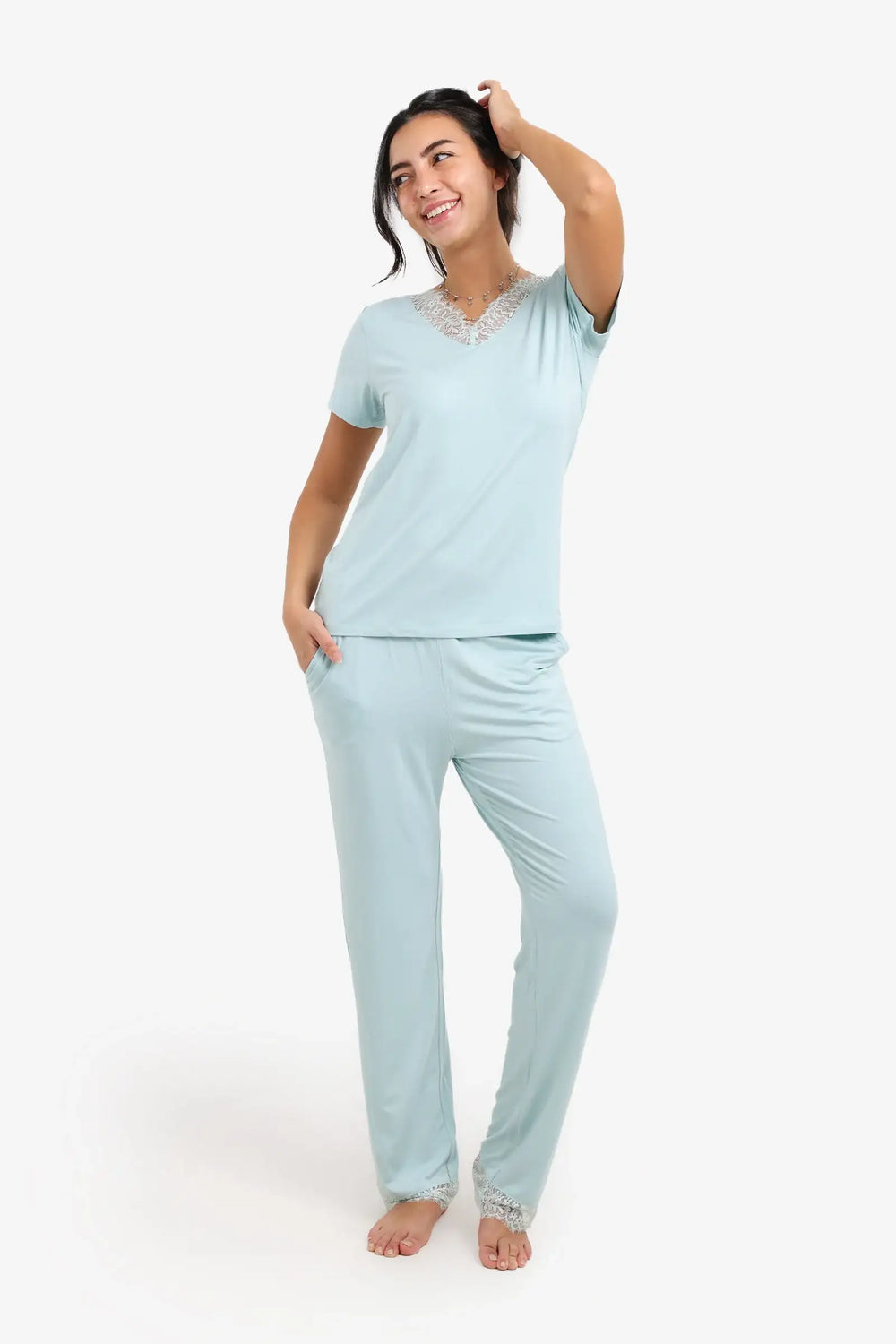 Pyjama Set with Lace Edges