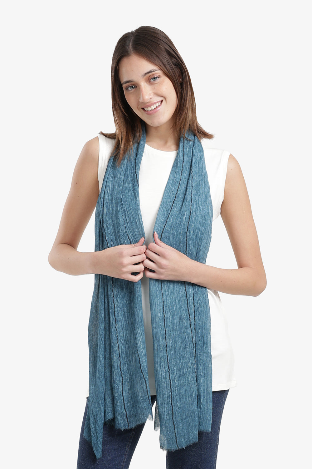 Striped Scarf with Fringed Edges