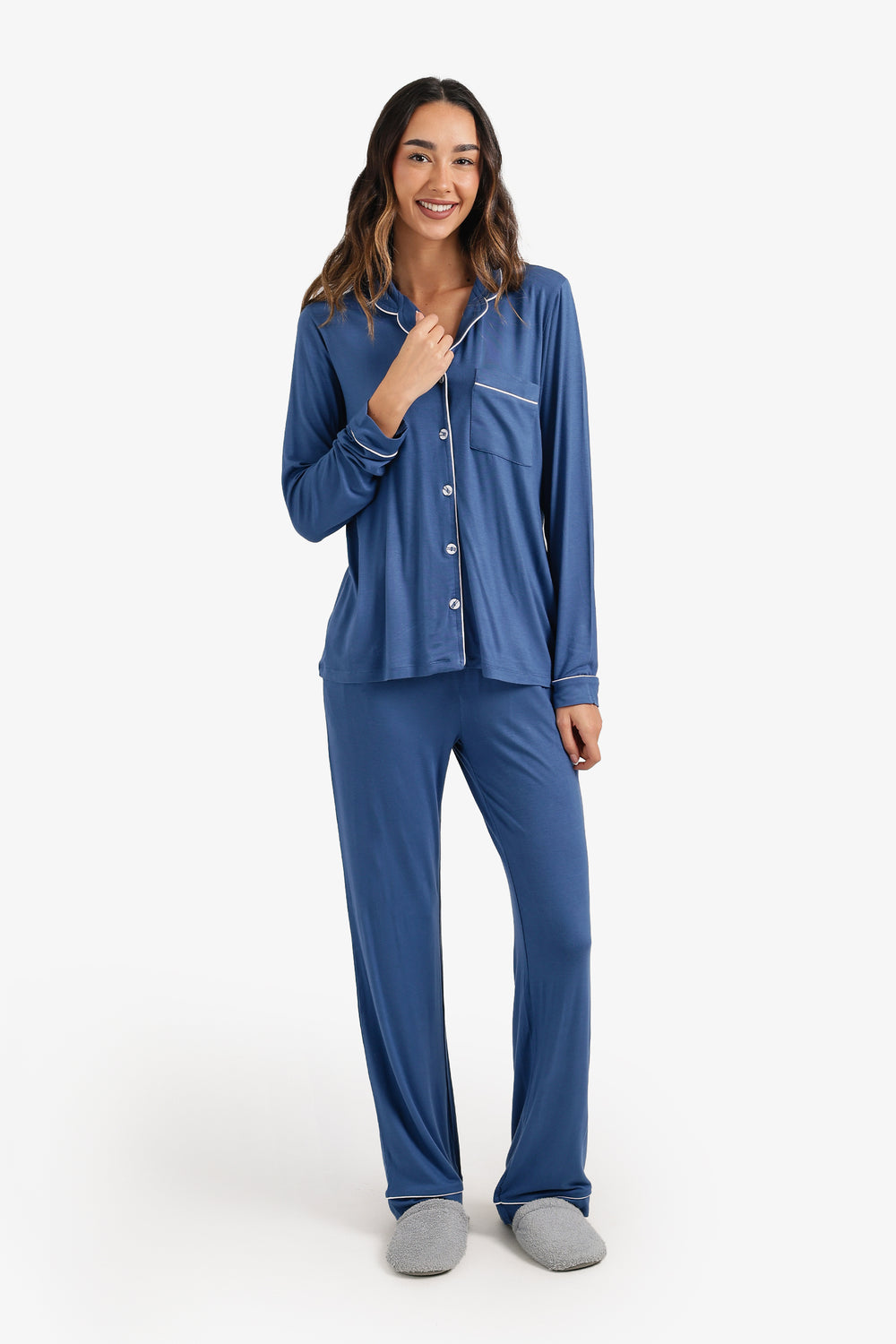 Contrast-Pipe Pyjama Set