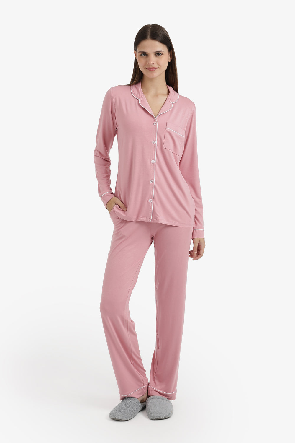 Contrast-Pipe Pyjama Set