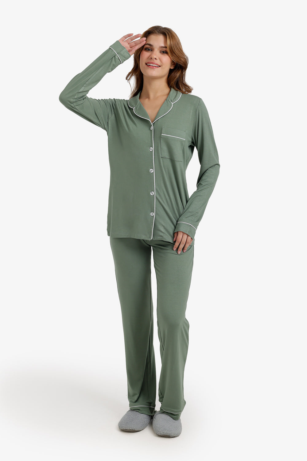 Contrast-Pipe Pyjama Set