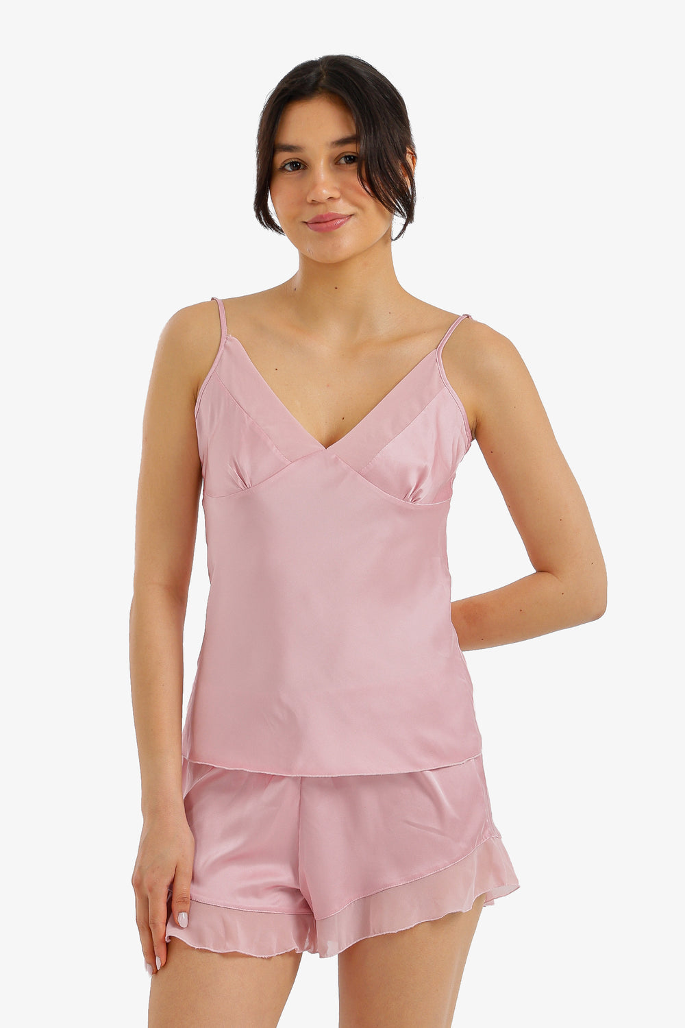 طقم بيجامة ساتان بكشكشة