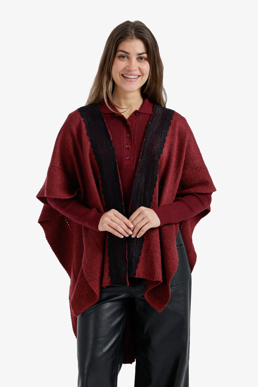 Lace-Trim Asymmetric Poncho