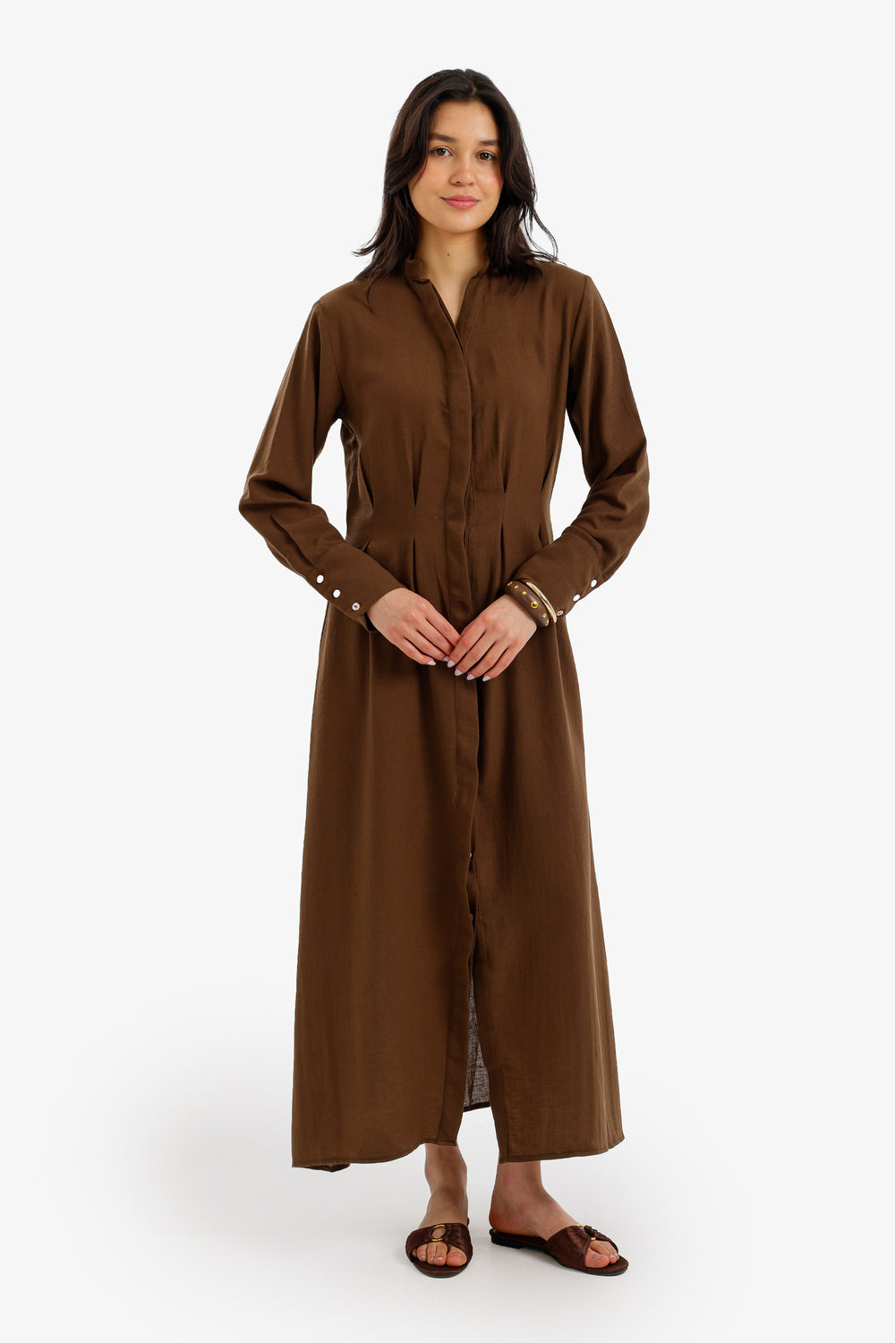 فستان ميدي بكشكشة أمامية