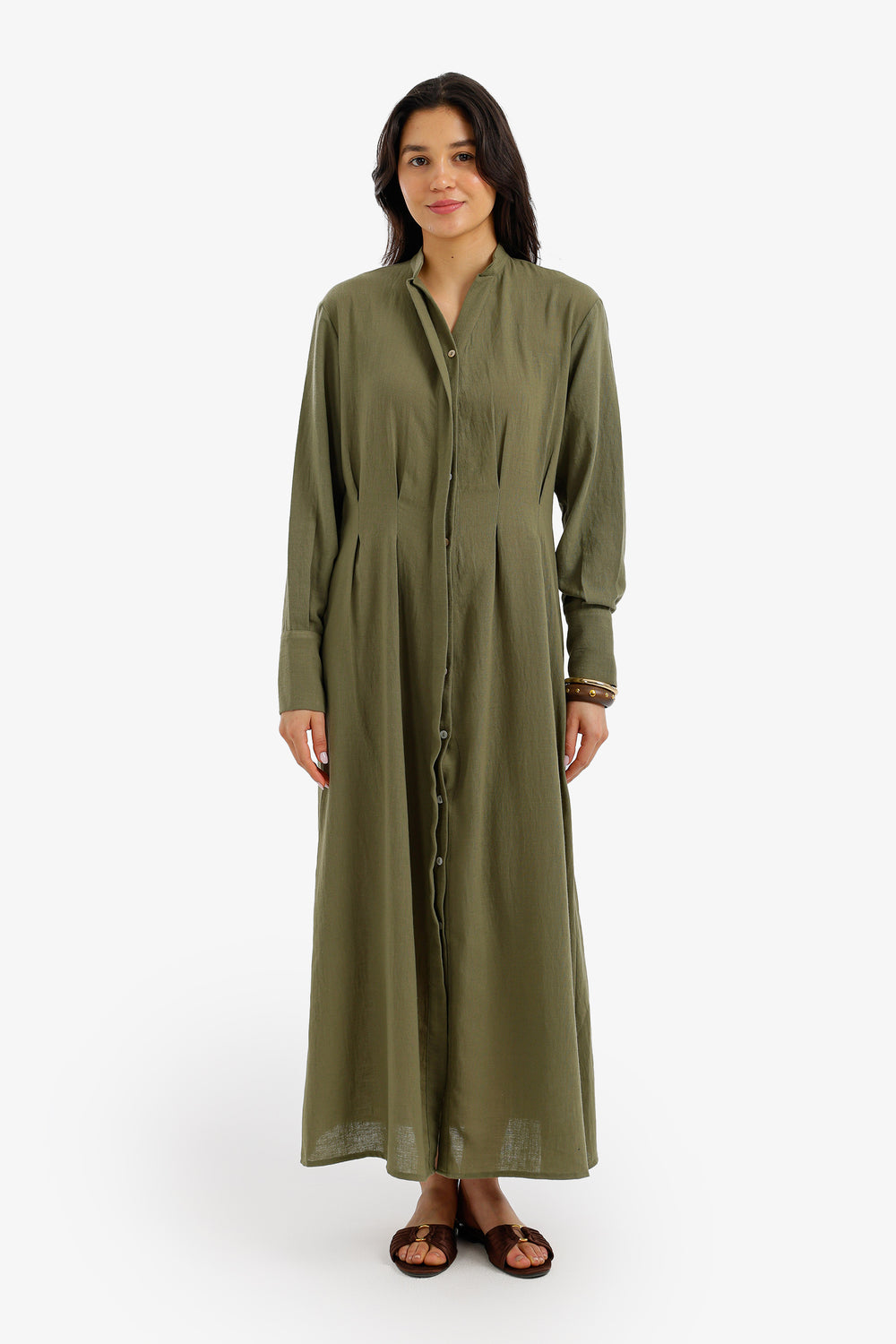 فستان ميدي بكشكشة أمامية