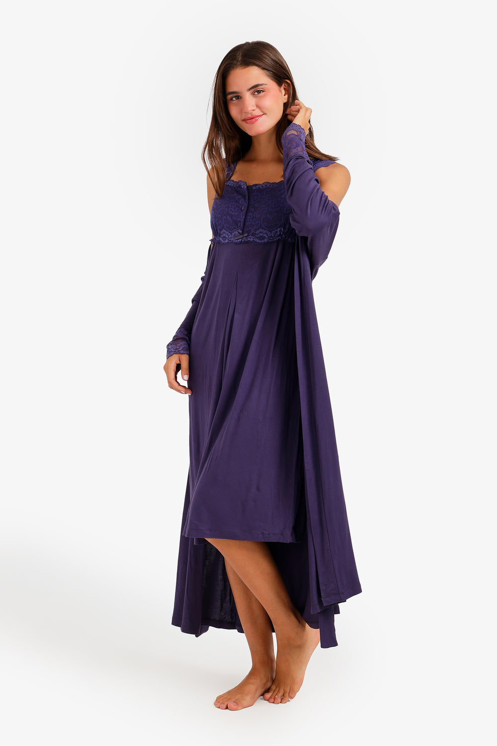 Lace-Trim Maternity Nightgown Set