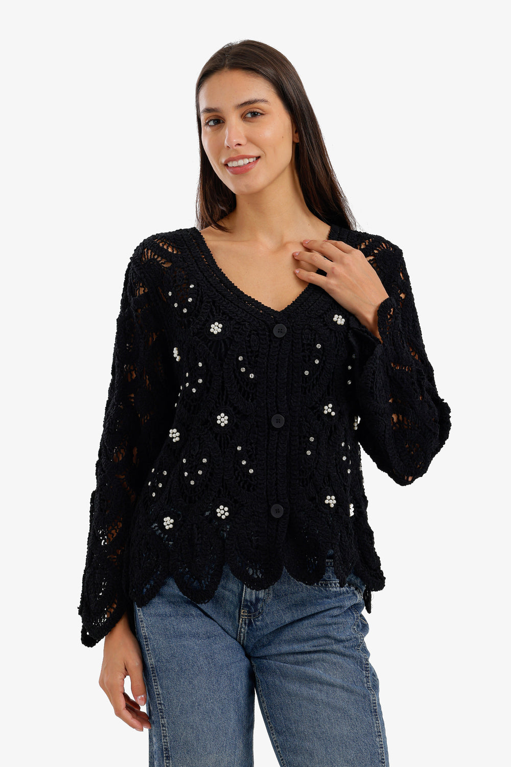 Pearl-Embellished Beach Kimono