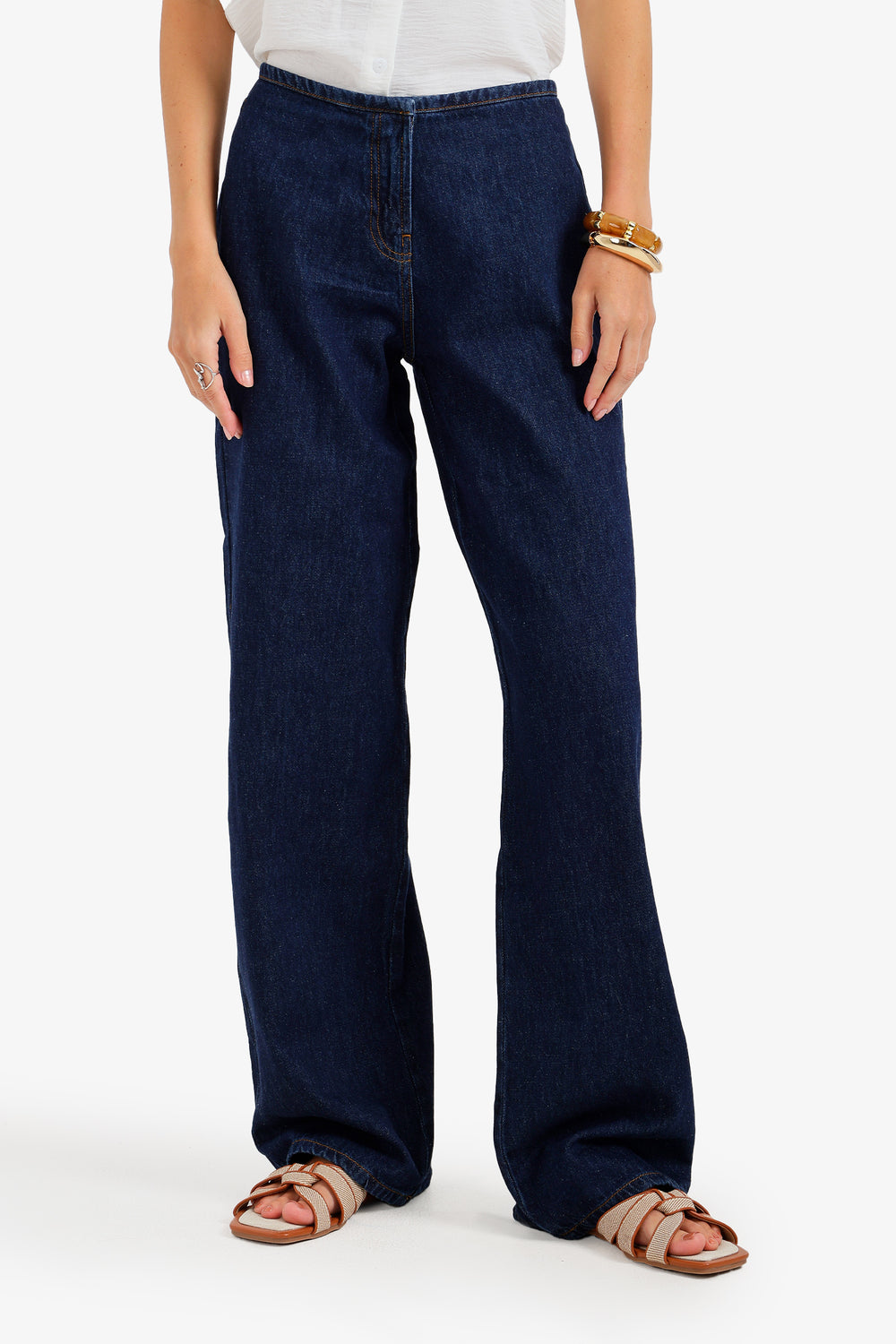 Hidden-Closure Denim Pants