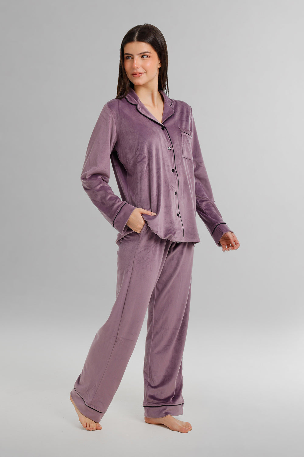 Piped Button-Front Pyjama