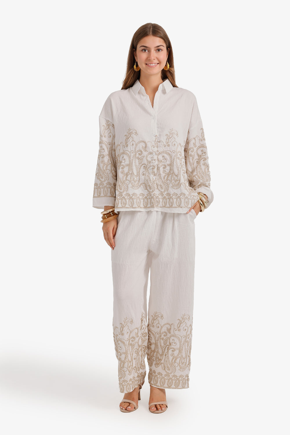 Embroidered Wide-Leg Set