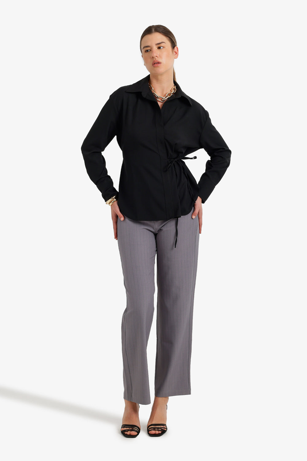 Cinched Hidden-Placket Shirt