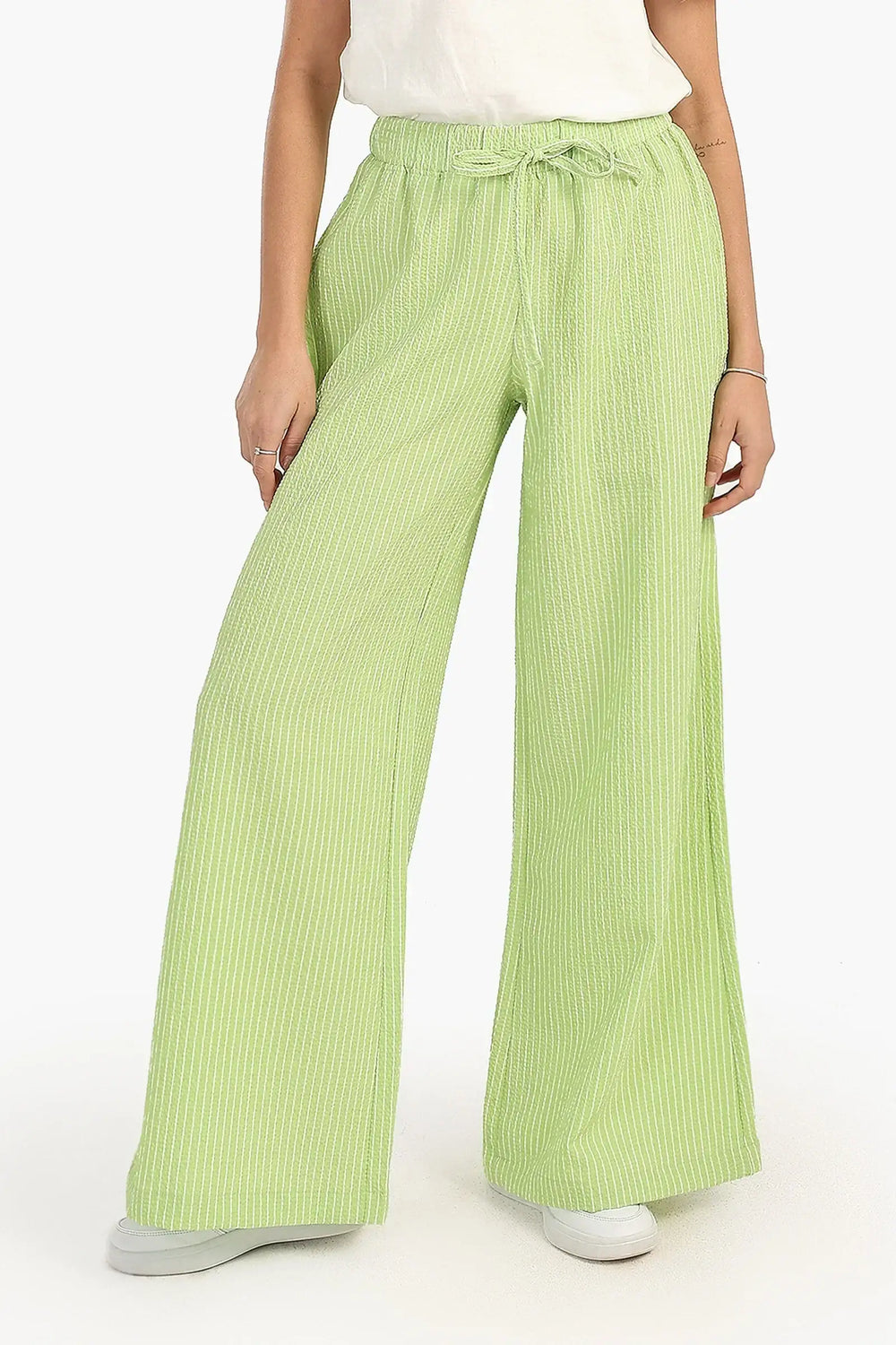 بنطلون وايد ليج مخطط مريح