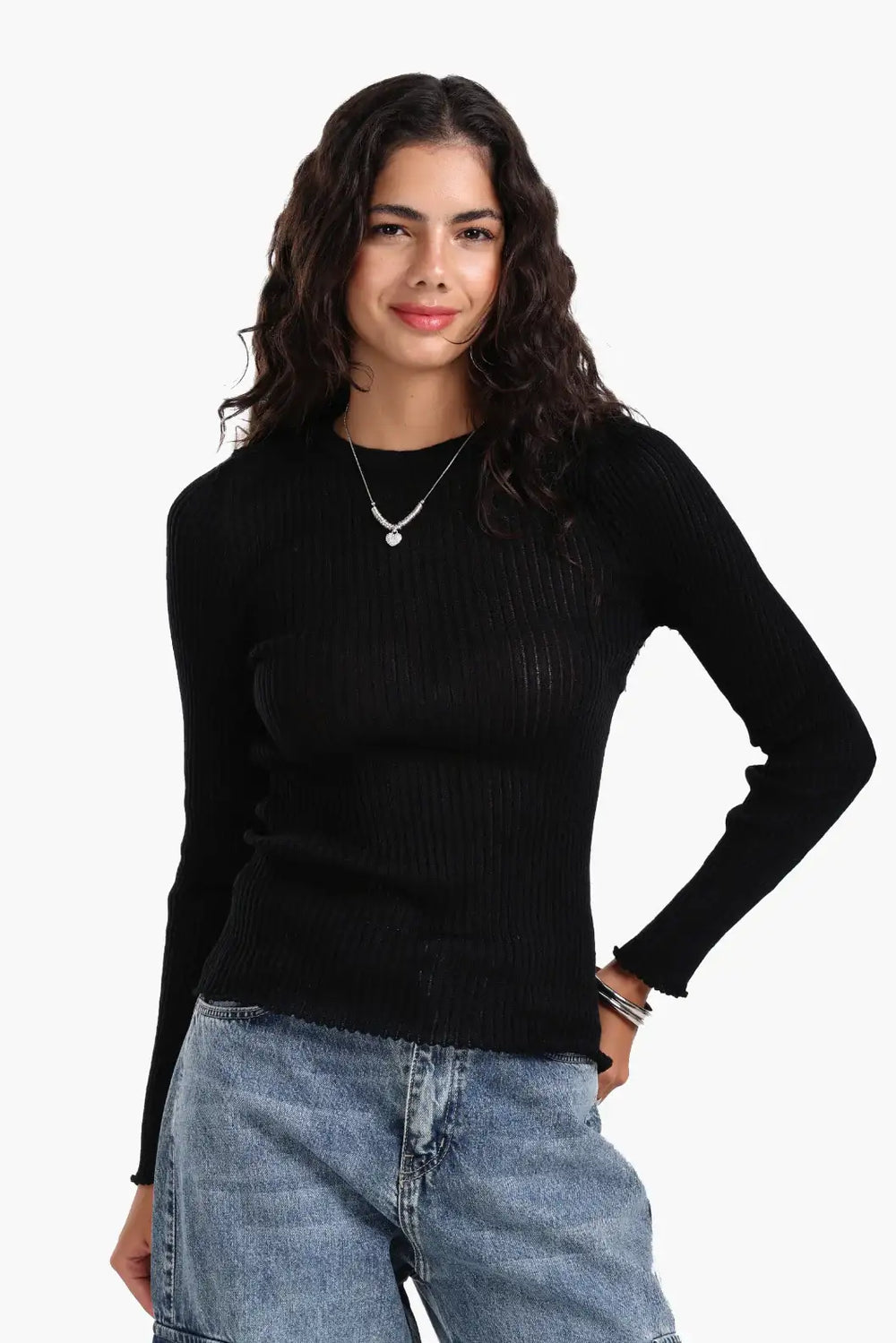 Frilled Hem Ribbed Top