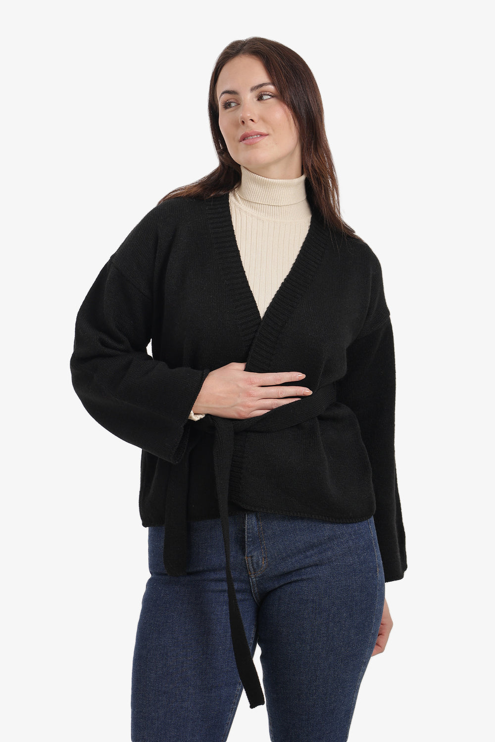 Ribbed-Trim Knit Cardigan
