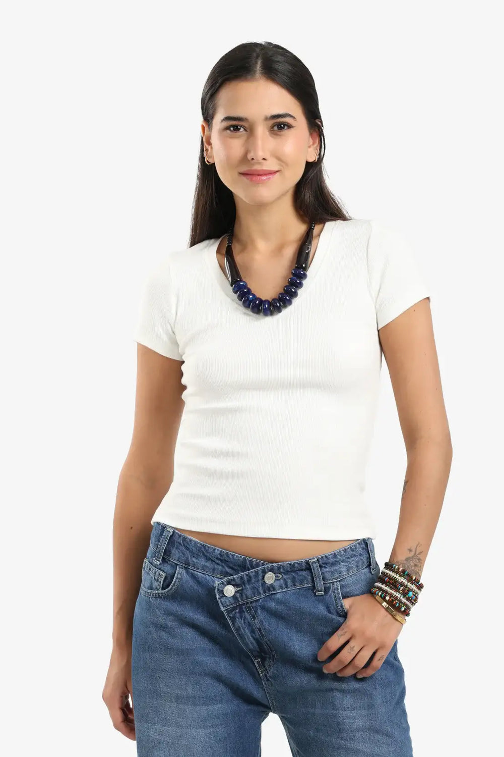 Ribbed V-Neck Fitted Top