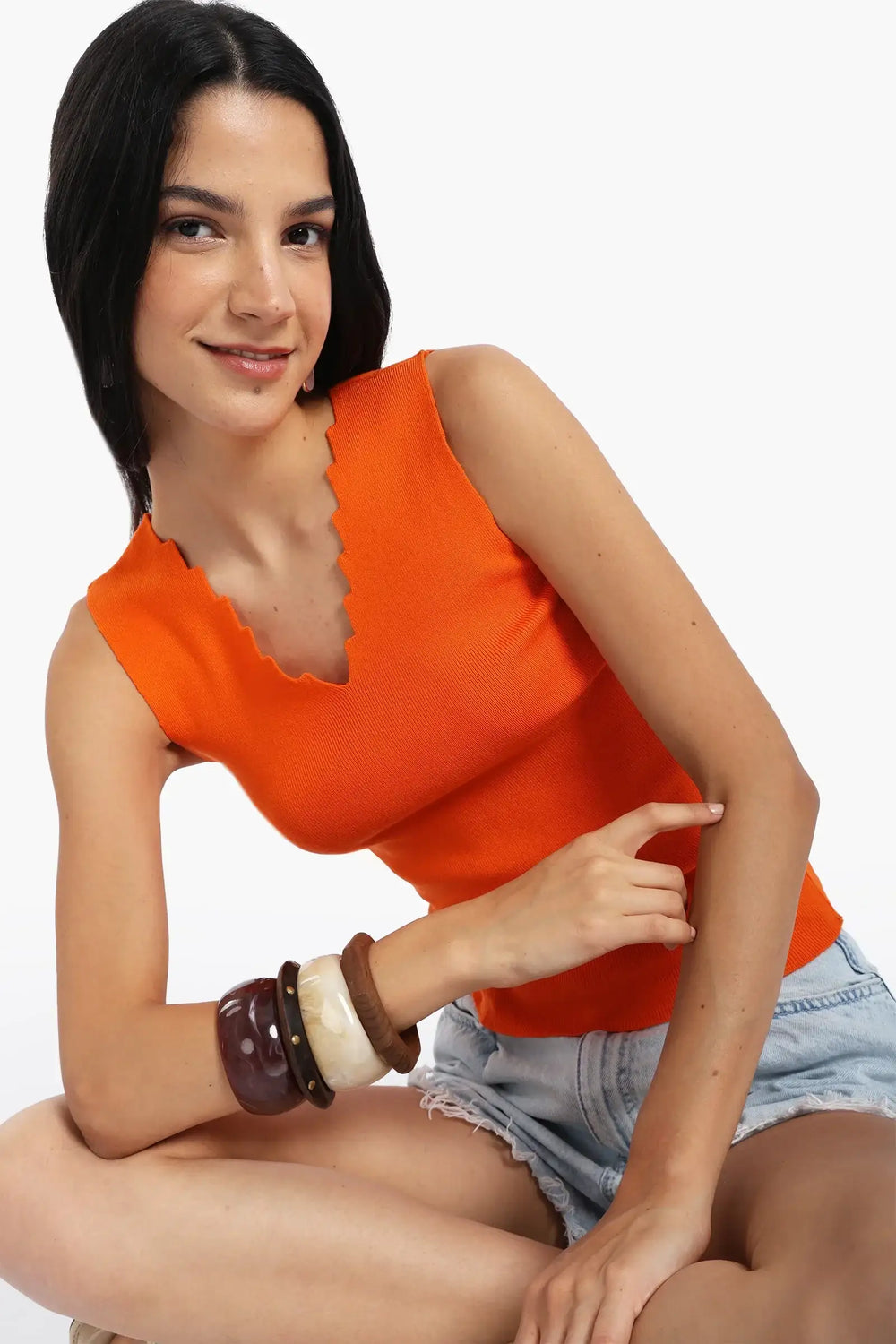 Seamless Zigzag V-Neck Top