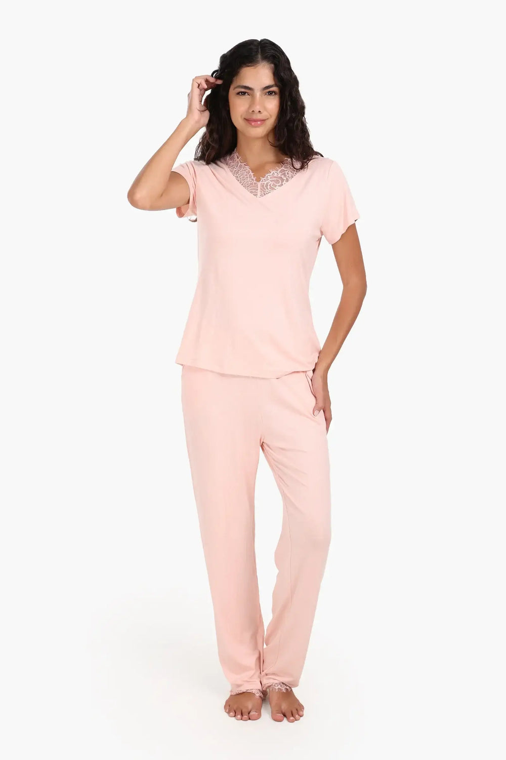 Pyjama Set with Lace Edges