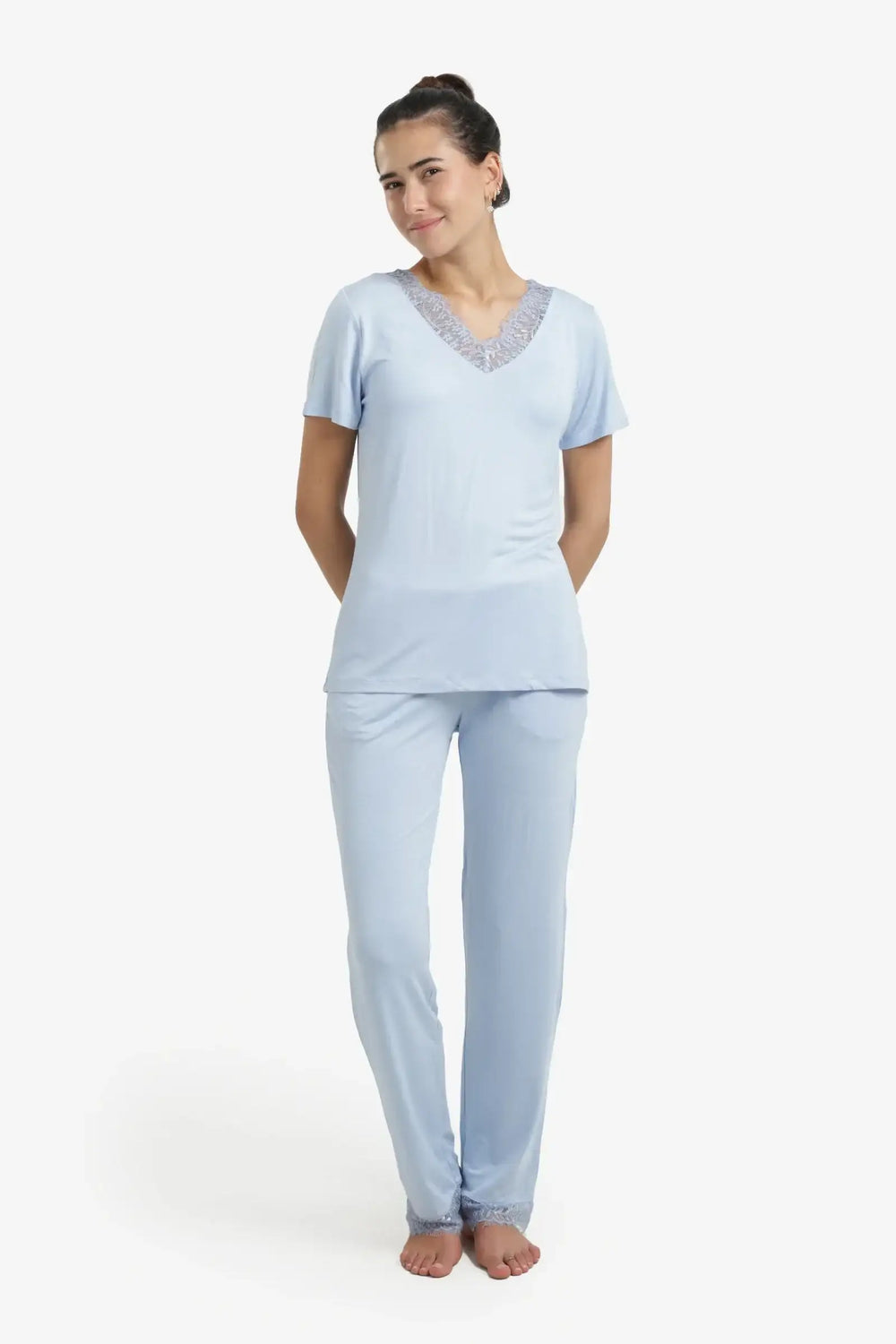 Pyjama Set with Lace Edges