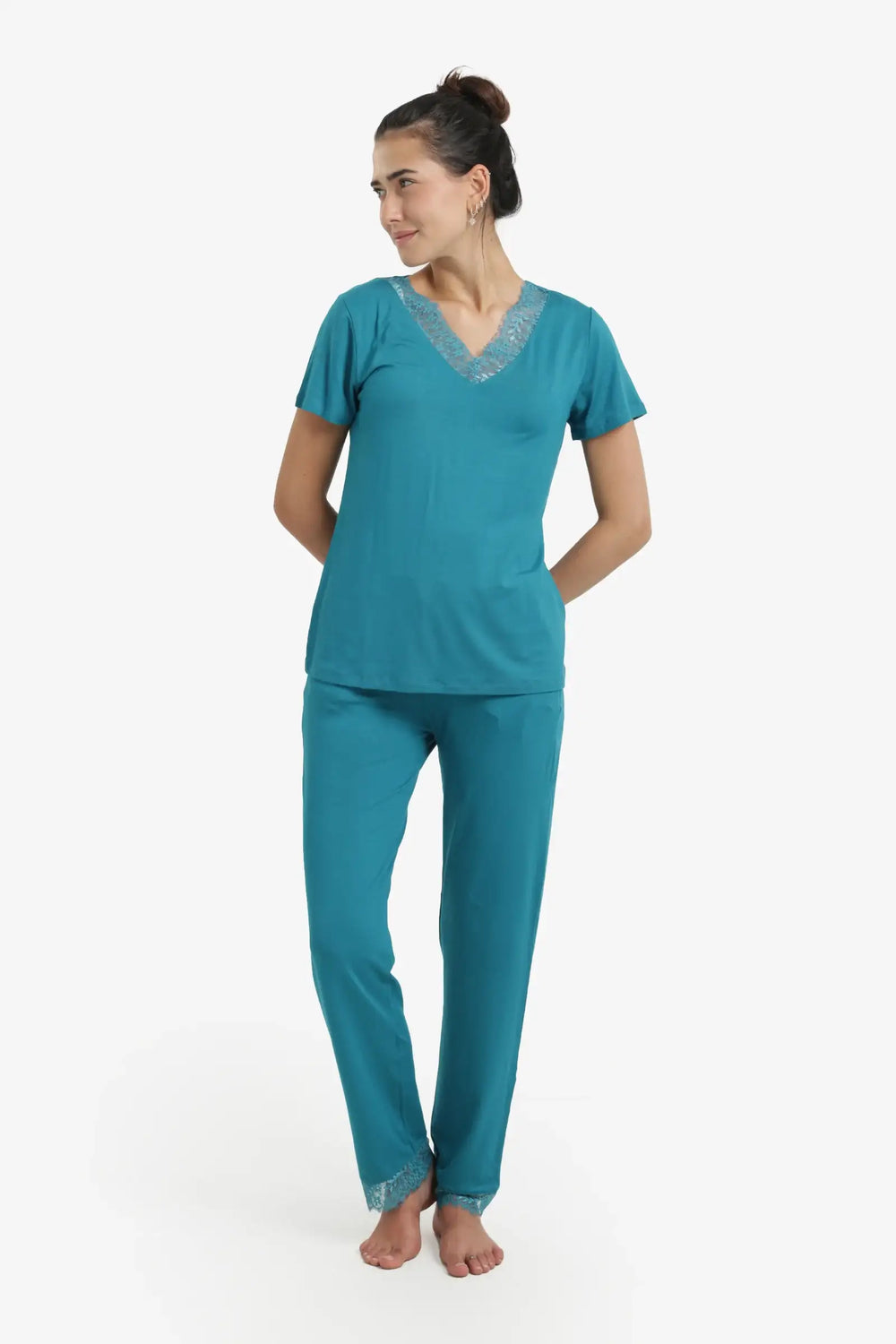 Pyjama Set with Lace Edges