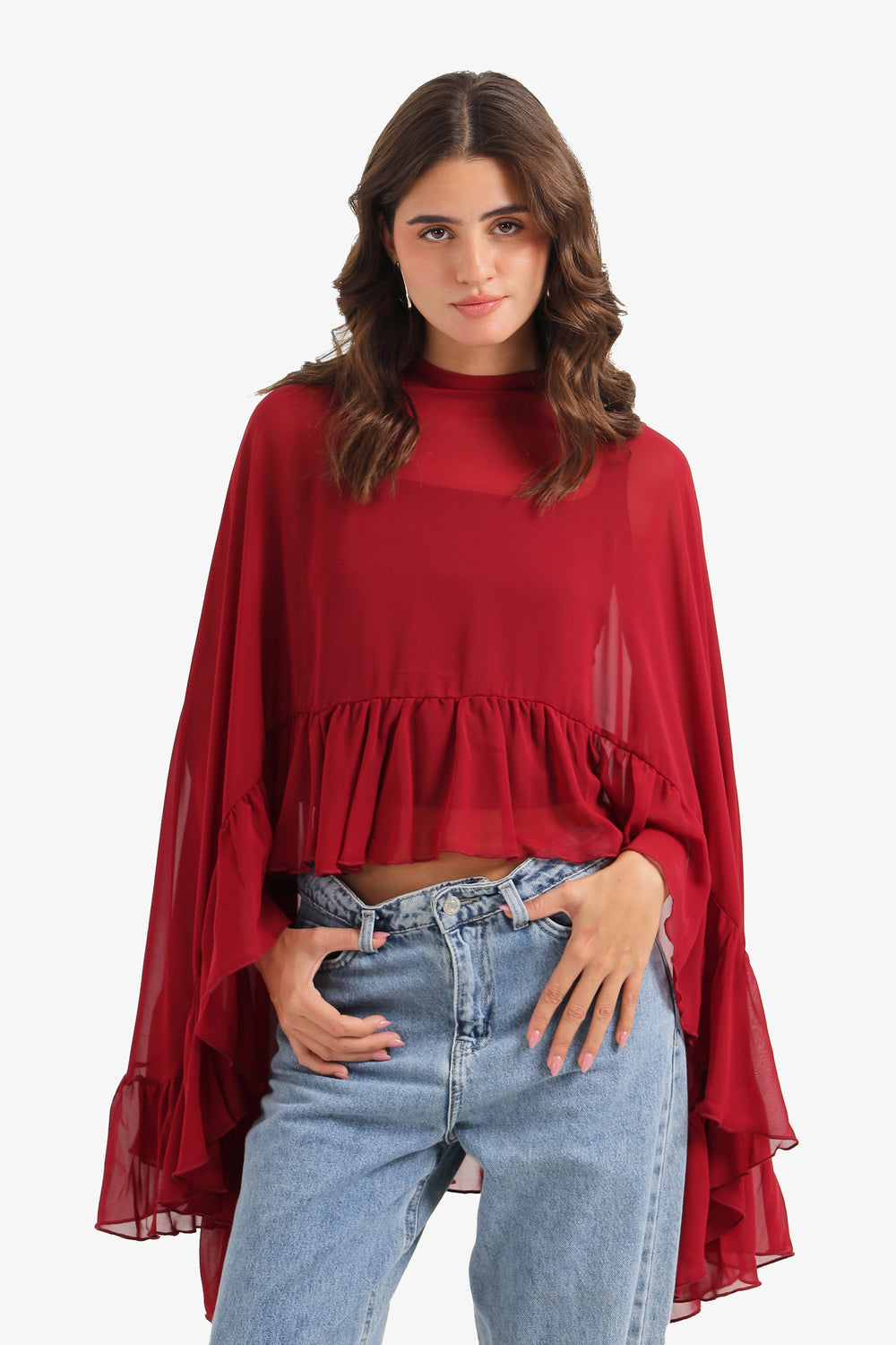 Ruffle Detail Cape Poncho