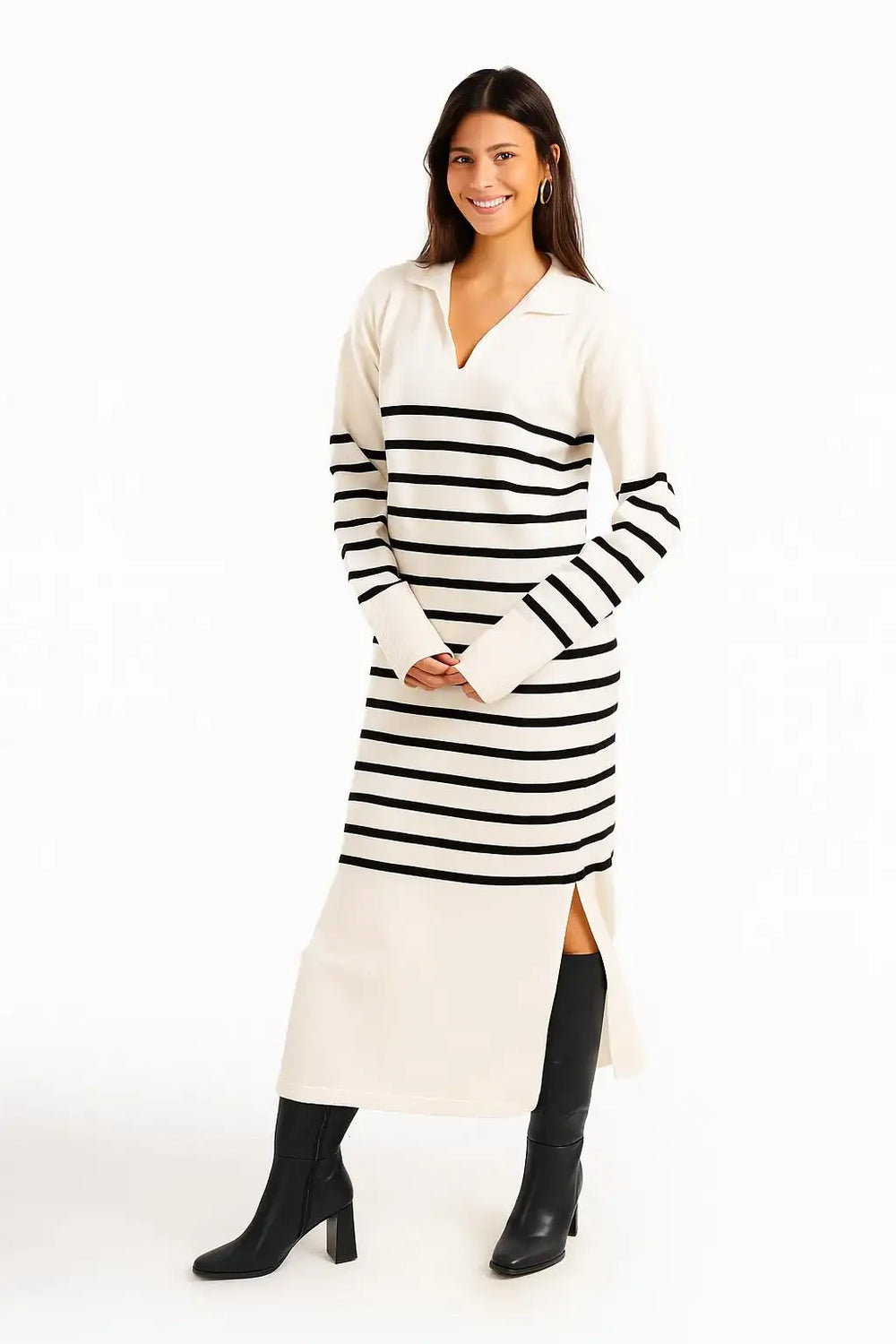 Striped Knit Midi Dress