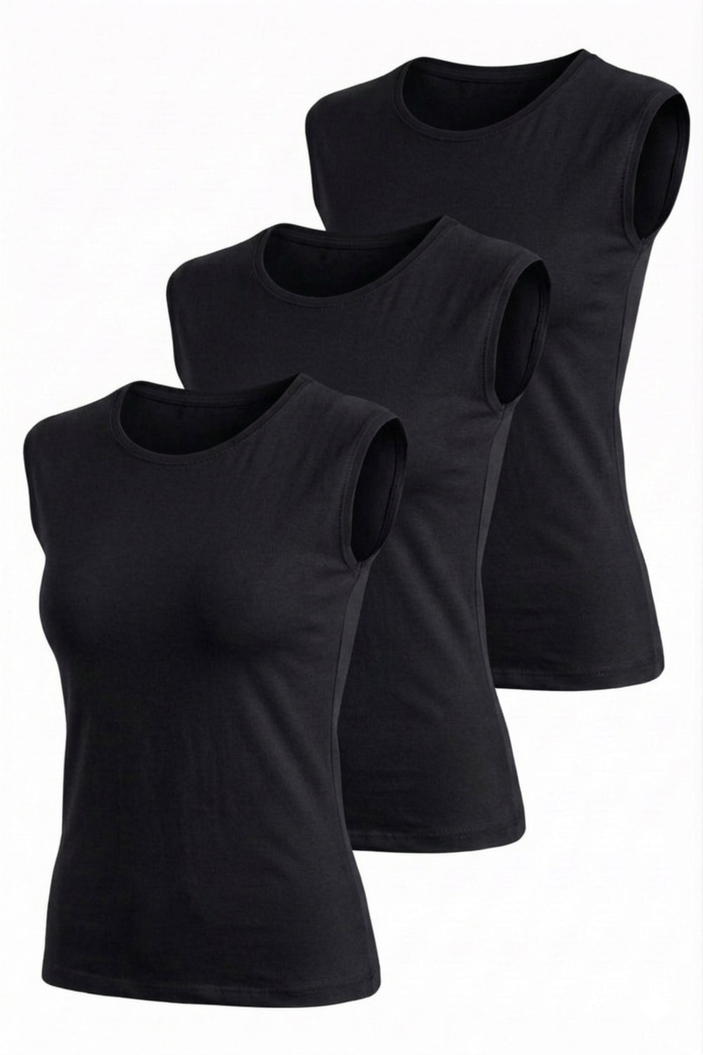 Crew Neck Seamless Microfiber Sleeveless Top (Pack of 3)