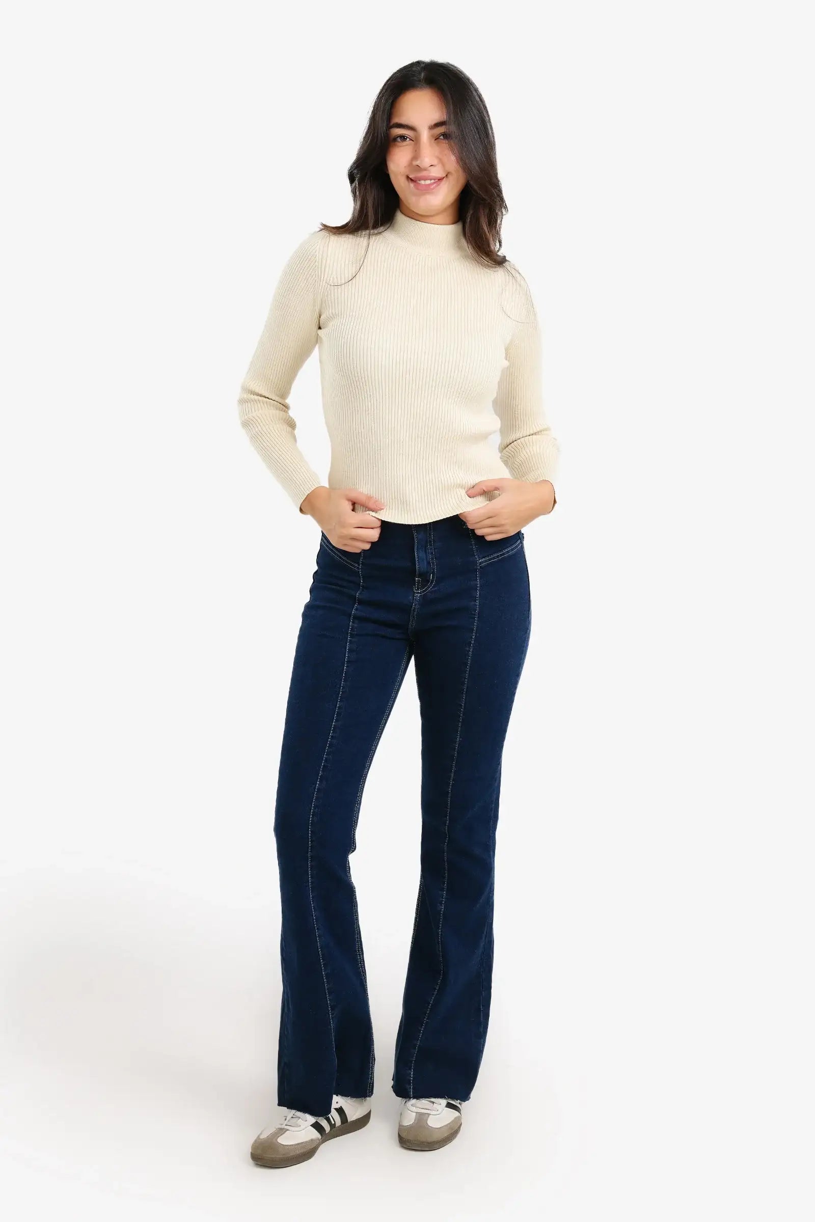 Ribbed High Neck Pullover