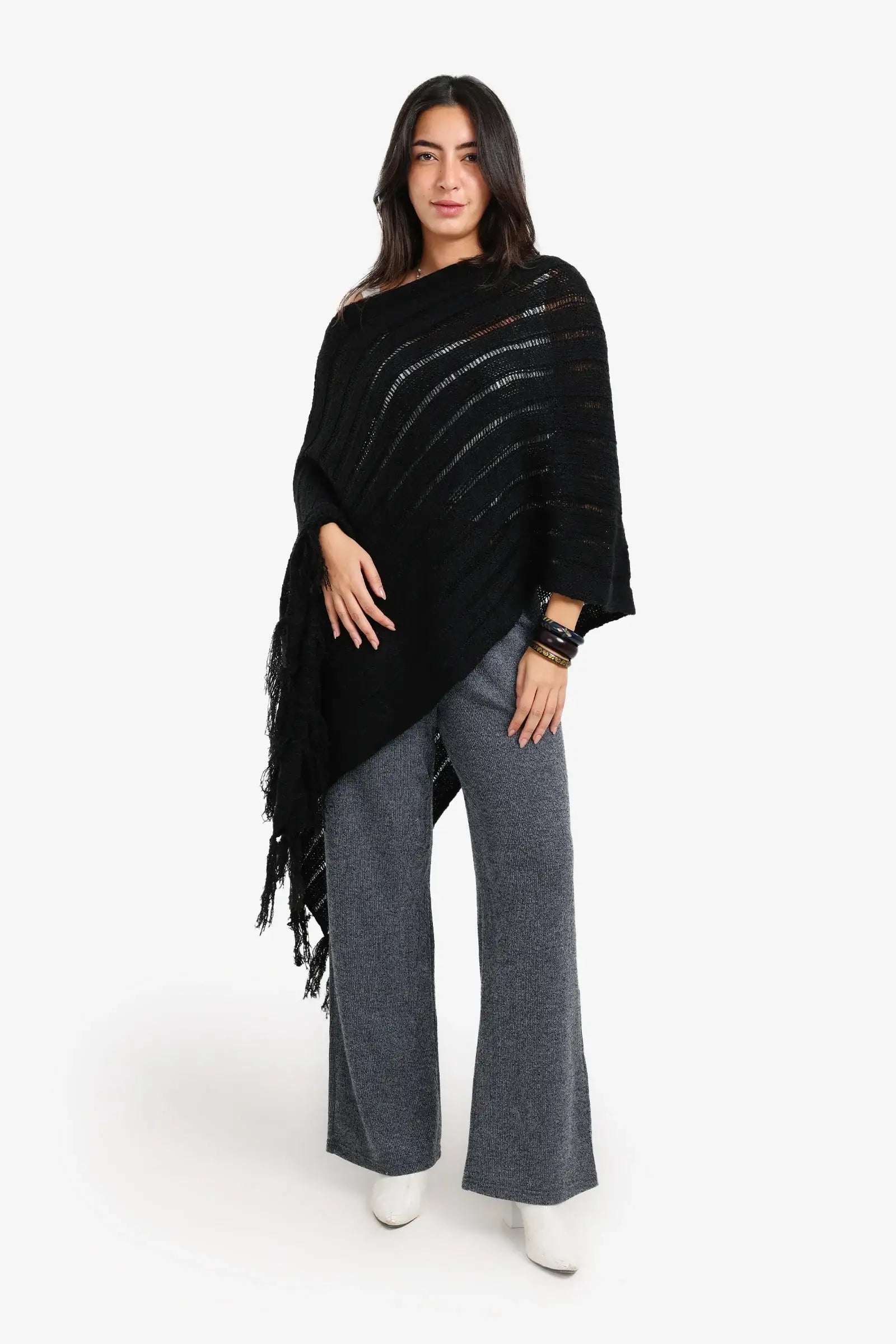 Poncho with Fringe Details