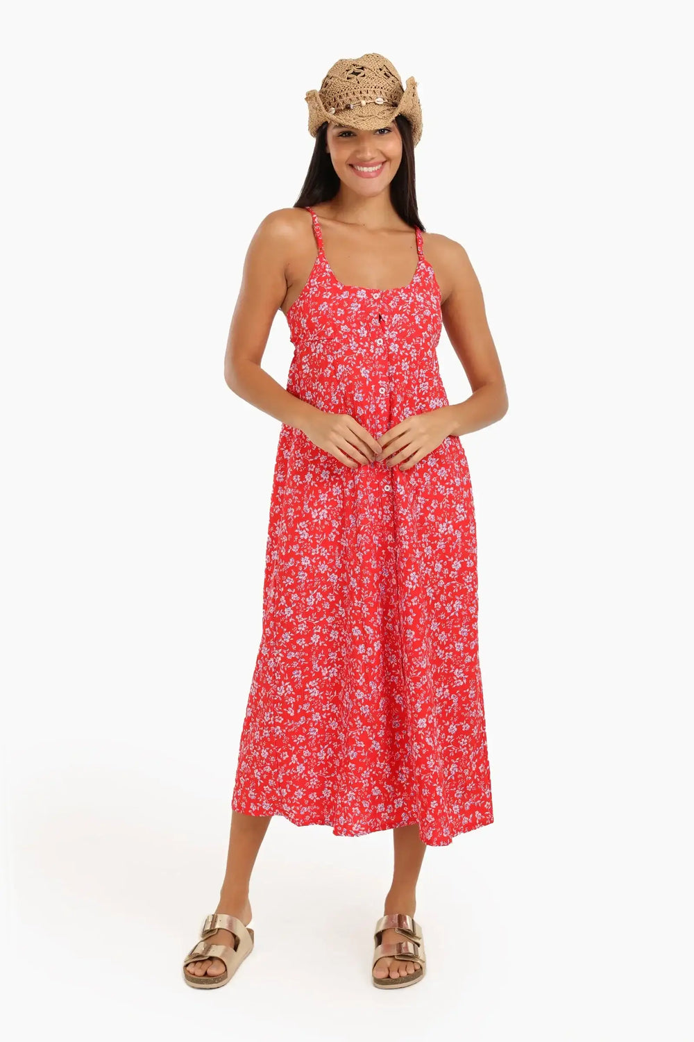 فستان بنقشة الزهور متوسط الطول