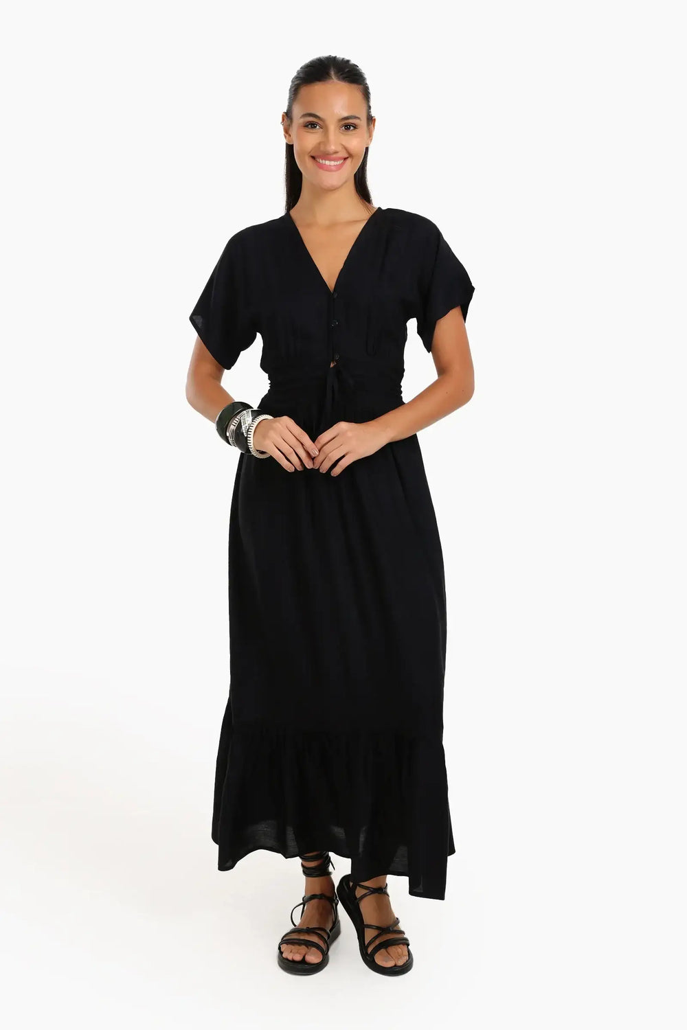 Maxi Dress with Front Drawstring