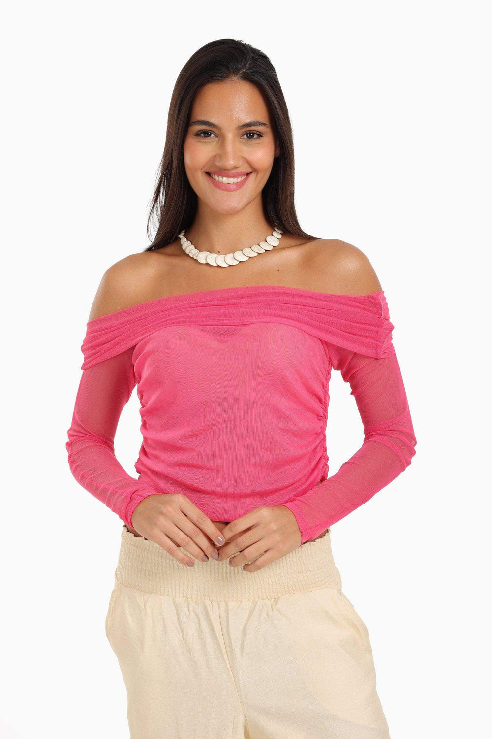 Off Shoulder Mesh Top