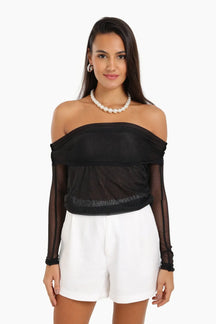Off Shoulder Mesh Top