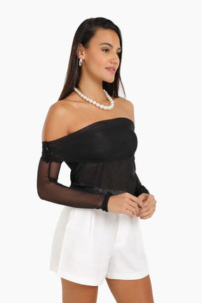 Off Shoulder Mesh Top