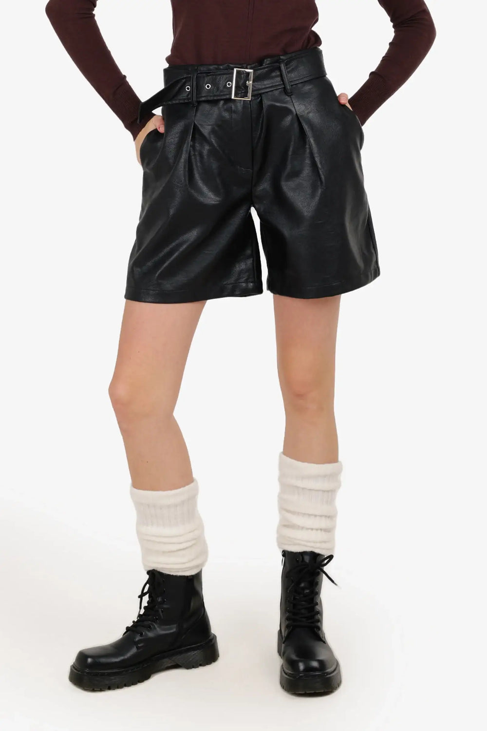 Wide Leg Faux Leather Shorts