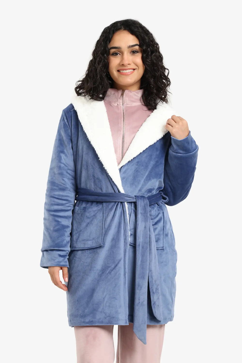 Padded Velvet Hooded Robe