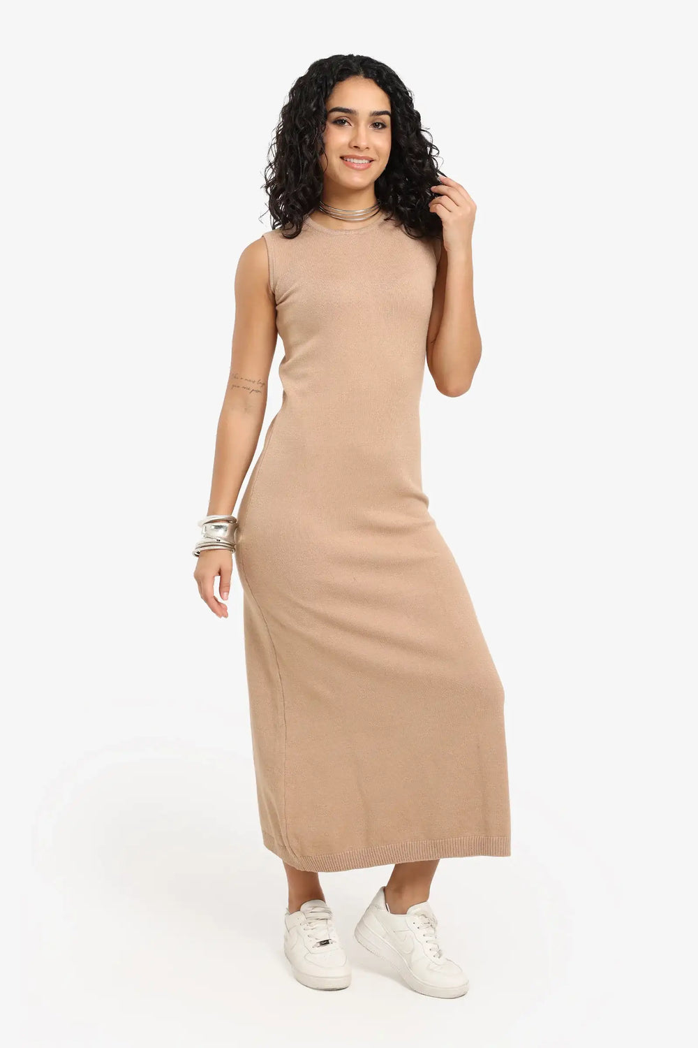 Dress with Ribbed Trim