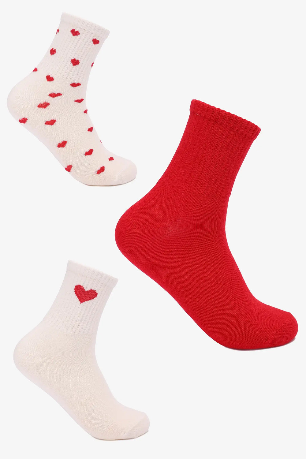 Ribbed Heart Print Socks -3 Pairs