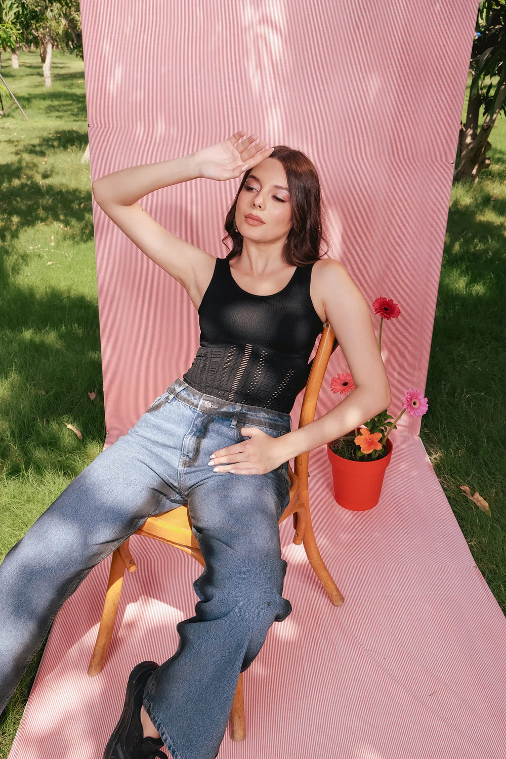 Ribbed & Fishnet Sleeveless Top