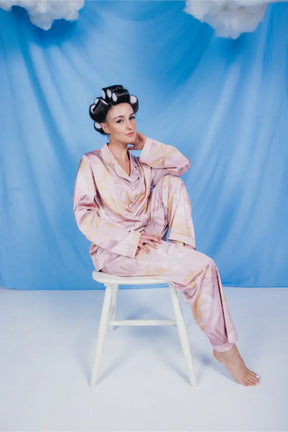 Leaf Print Satin Pyjama Set
