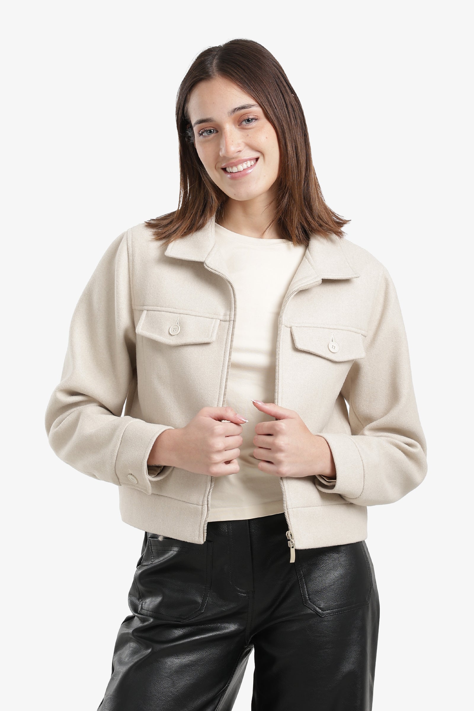 Flap Pocket Cropped Jacket