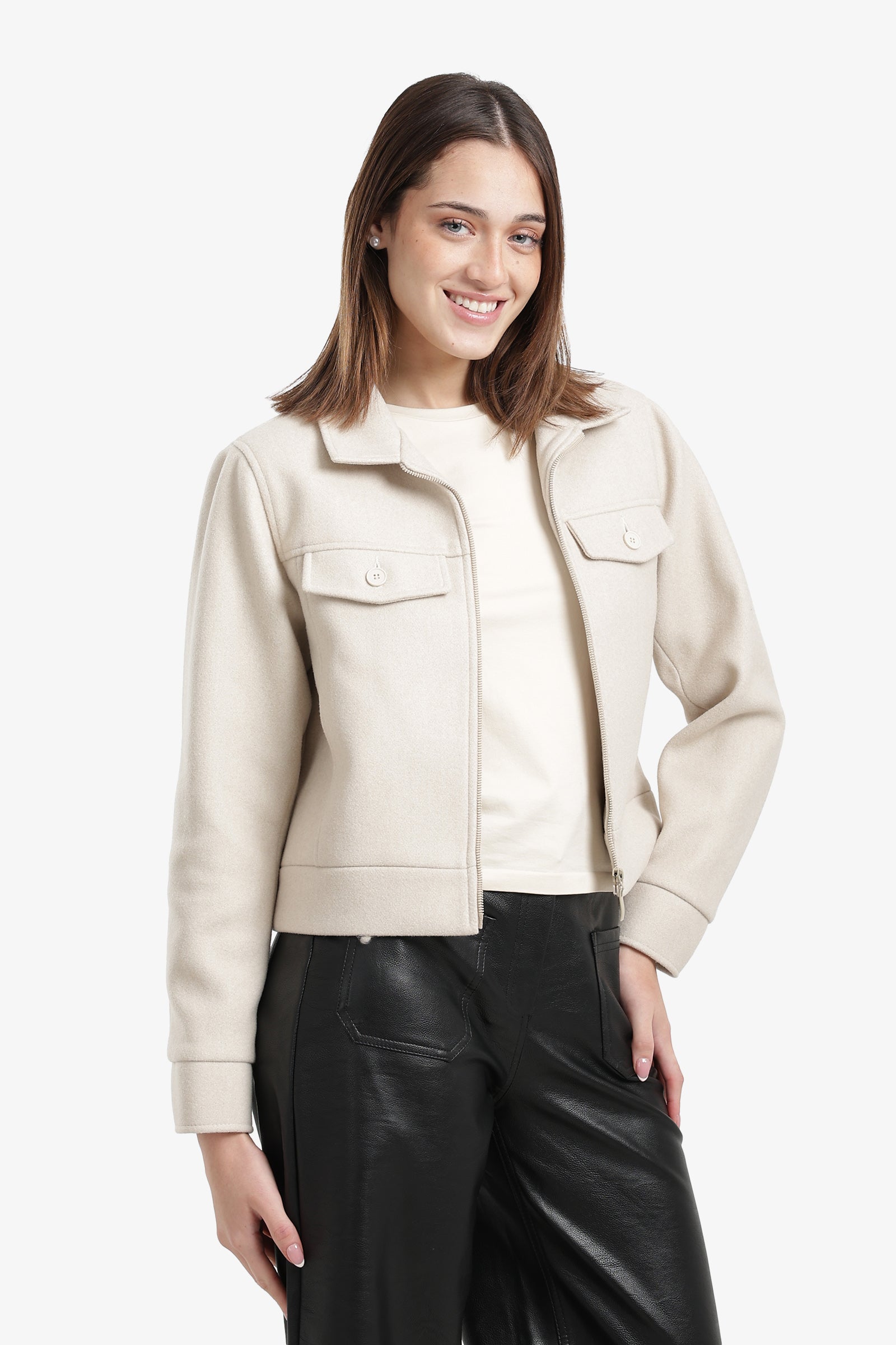 Flap Pocket Cropped Jacket