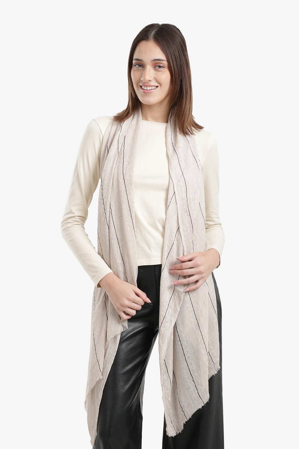 Striped Scarf with Fringed Edges