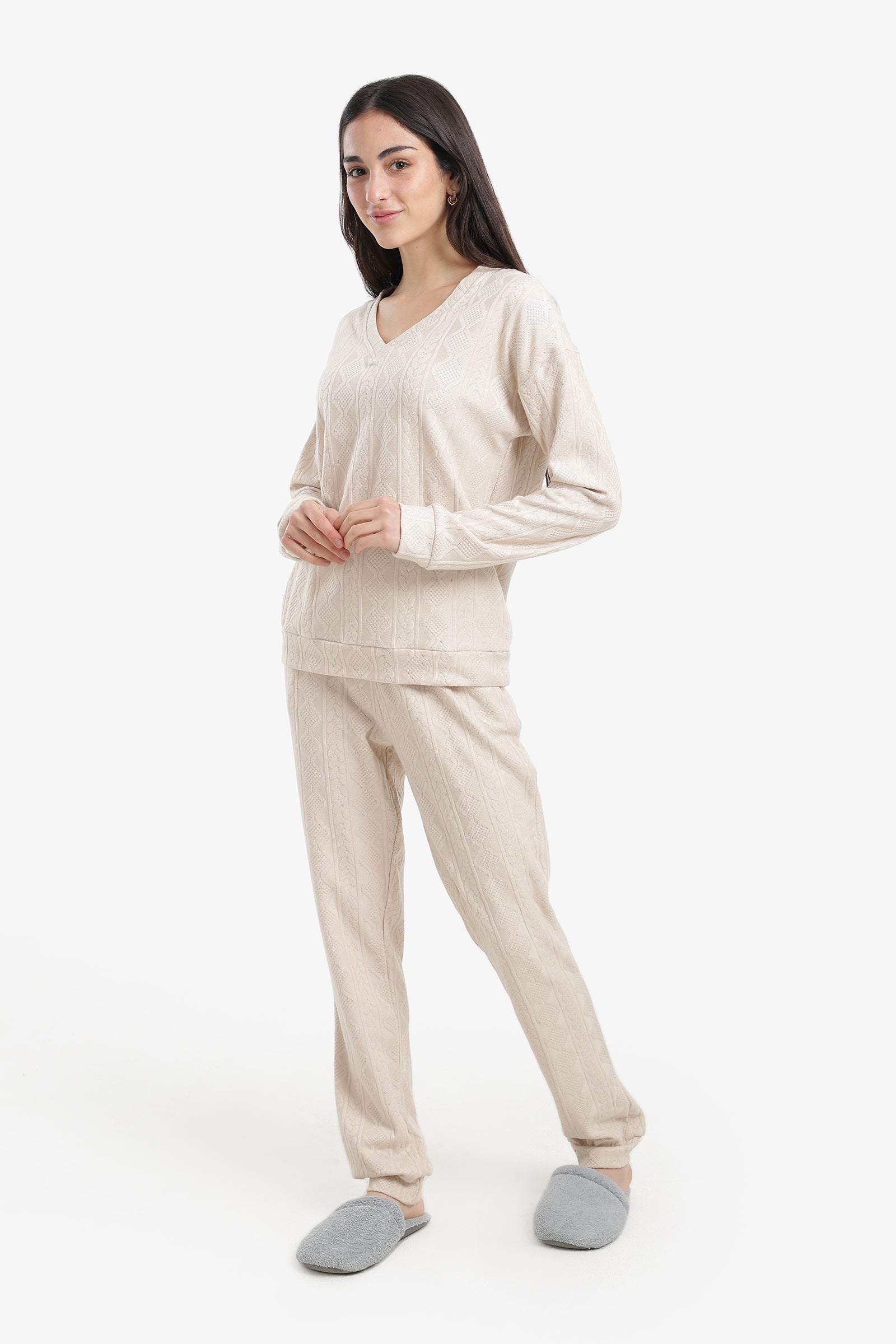 Cable Knit Pattern Pyjama Set
