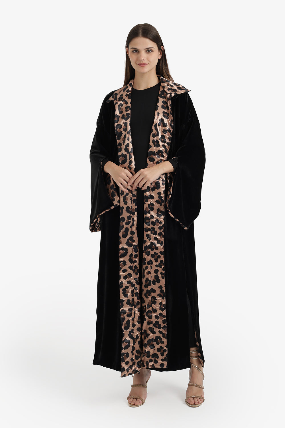 Leopard-Lined Maxi Kimono